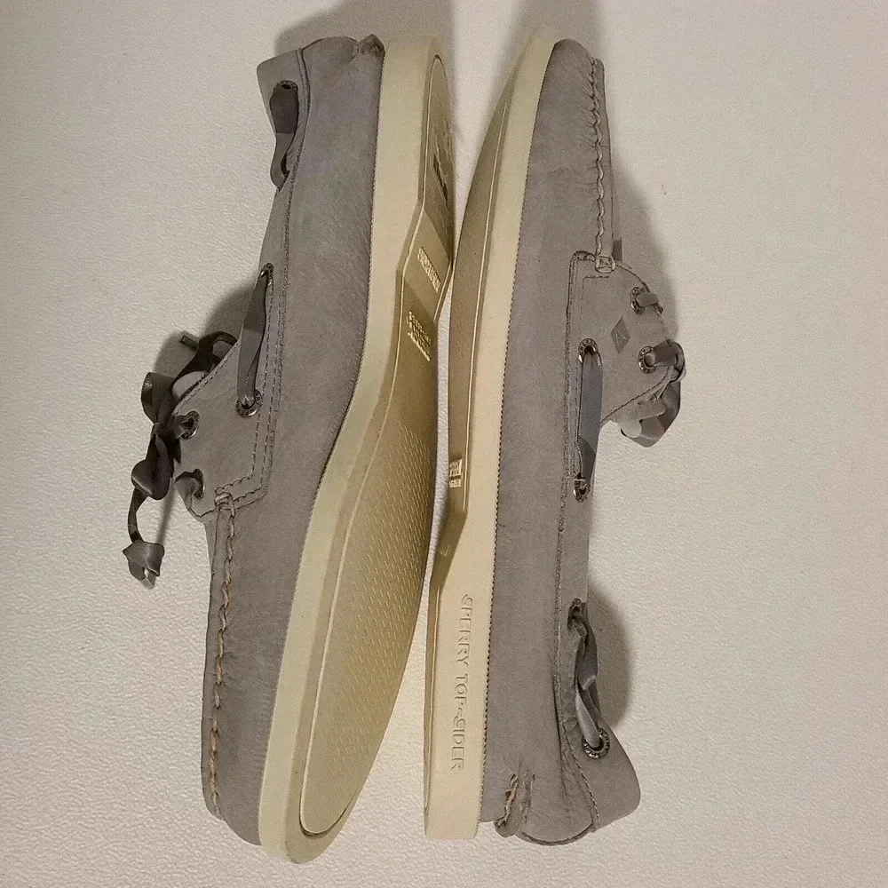 SPERRY Top Sider Suede Boat Shoes GRAY With Ribbon Laces Women’s SZ 9 M - Picture 5 of 8